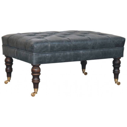 Artisan - Buffalo Teal Leather Ottoman With Castor Legs