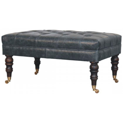 Artisan - Buffalo Teal Leather Ottoman With Castor Legs