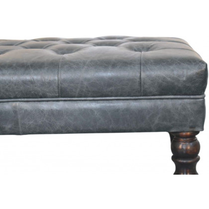 Artisan - Buffalo Teal Leather Ottoman With Castor Legs