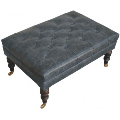 Artisan - Buffalo Teal Leather Ottoman With Castor Legs