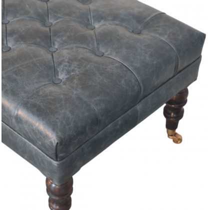 Artisan - Buffalo Teal Leather Ottoman With Castor Legs
