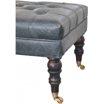Artisan - Buffalo Teal Leather Ottoman With Castor Legs