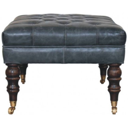 Artisan - Buffalo Teal Leather Ottoman With Castor Legs