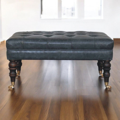 Artisan - Buffalo Teal Leather Ottoman With Castor Legs