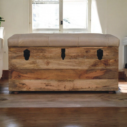 Artisan - Beige Buffalo Hide Leather Storage Trunk