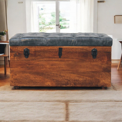 Artisan - Black Buffalo Hide Leather Storage Trunk
