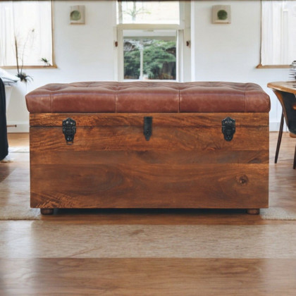 Artisan - Brown Buffalo Hide Leather Storage Trunk