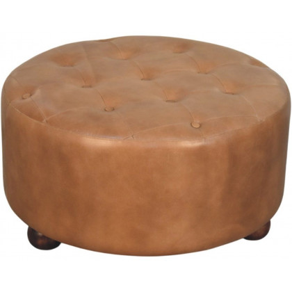 Artisan - Brown Buffalo Hide Leather Round Ottoman