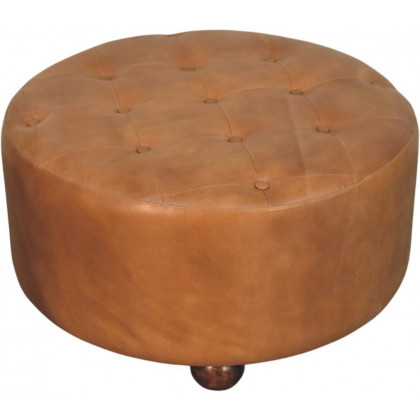 Artisan - Brown Buffalo Hide Leather Round Ottoman