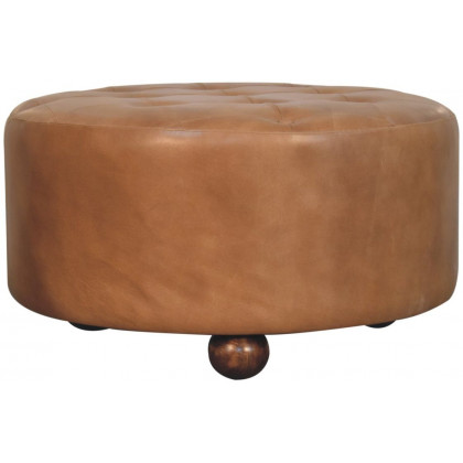 Artisan - Brown Buffalo Hide Leather Round Ottoman