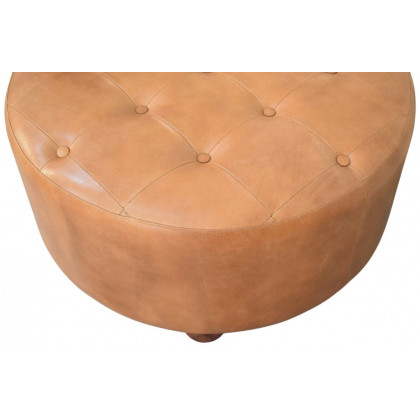 Artisan - Brown Buffalo Hide Leather Round Ottoman