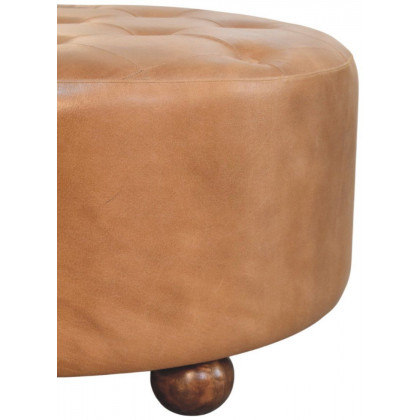 Artisan - Brown Buffalo Hide Leather Round Ottoman
