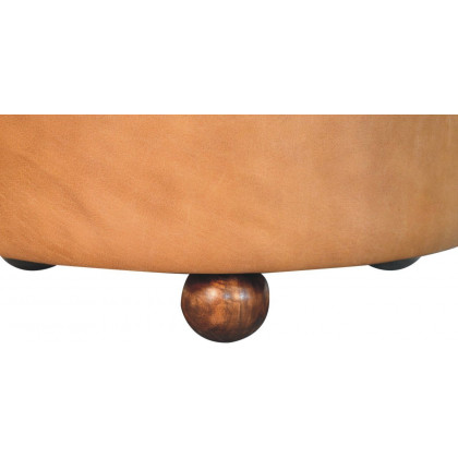 Artisan - Brown Buffalo Hide Leather Round Ottoman