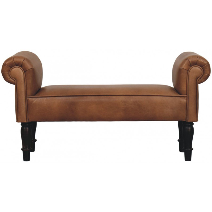 Artisan - Brown Buffalo Leather Rolled Arms Bench