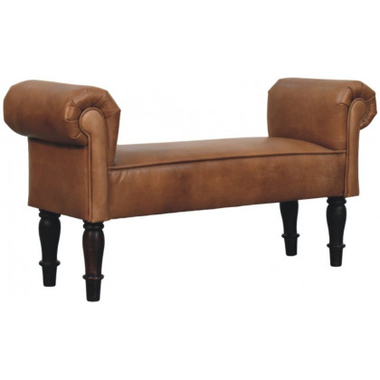 Artisan - Brown Buffalo Leather Rolled Arms Bench