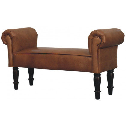 Artisan - Brown Buffalo Leather Rolled Arms Bench