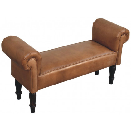 Artisan - Brown Buffalo Leather Rolled Arms Bench