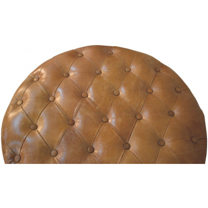 Artisan - Brown Buffalo Leather Round Ottoman With Castor Legs