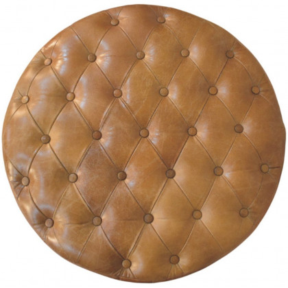 Artisan - Brown Buffalo Leather Round Ottoman With Castor Legs