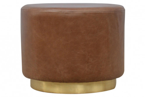 Artisan™ Footstool with Base - Brown Buffalo Leather