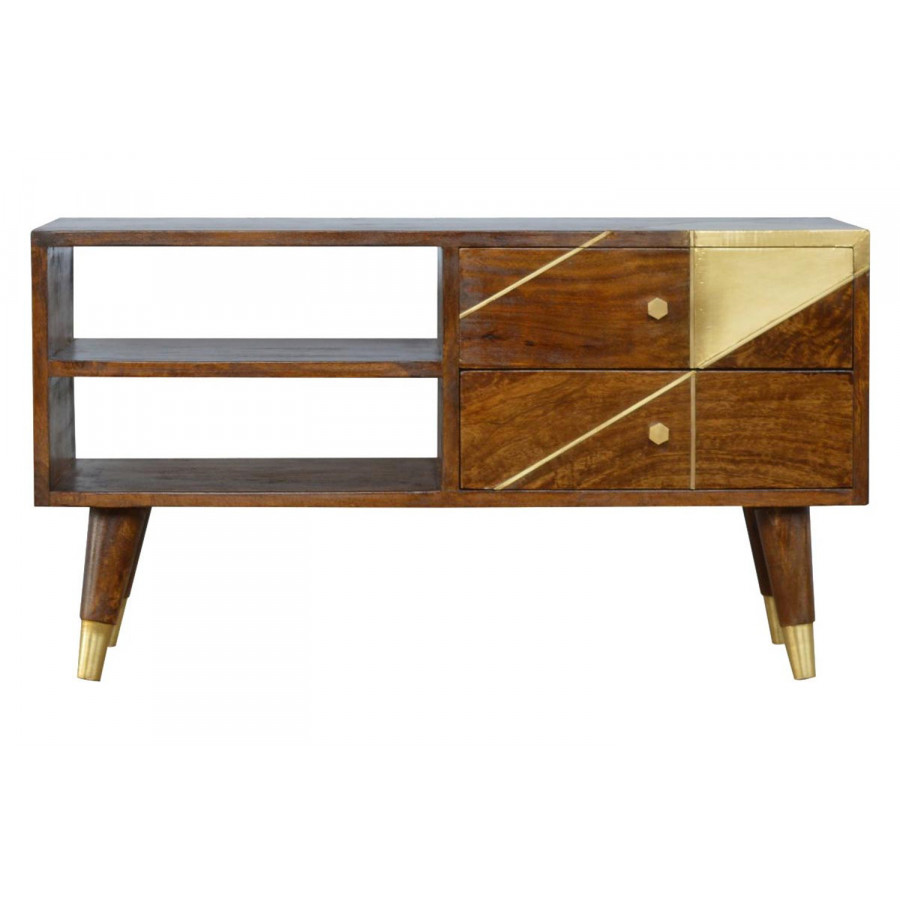 Artisan - Gold Geometric Media Unit in Chestnut