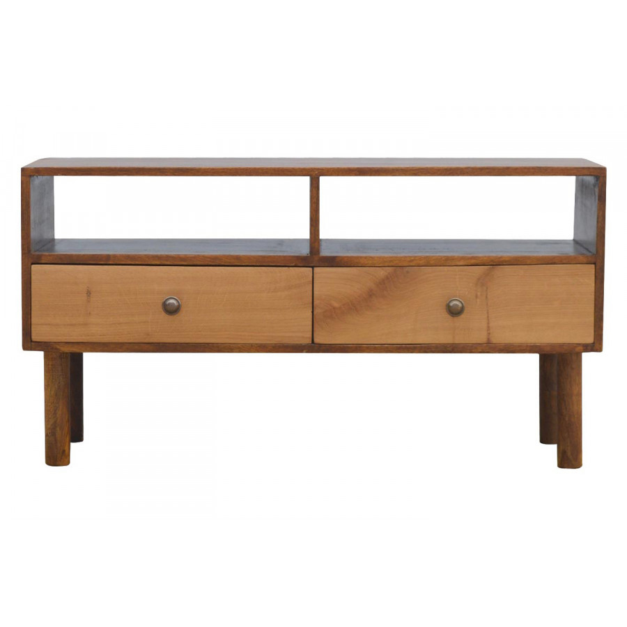 Artisan - Solid Wood Media Unit with 2 Open Slots and 2 Oak Wood Front Drawers