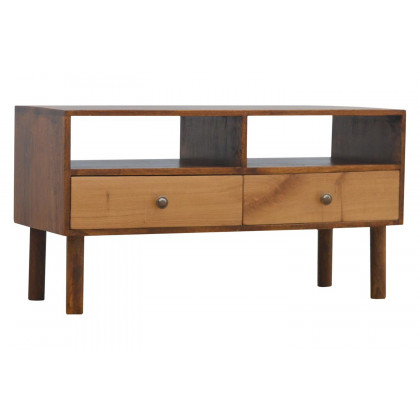 Artisan - Solid Wood Media Unit with 2 Open Slots and 2 Oak Wood Front Drawers