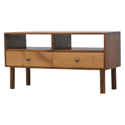 Artisan - Solid Wood Media Unit with 2 Open Slots and 2 Oak Wood Front Drawers