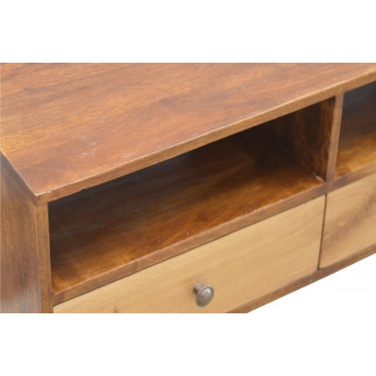 Artisan - Solid Wood Media Unit with 2 Open Slots and 2 Oak Wood Front Drawers