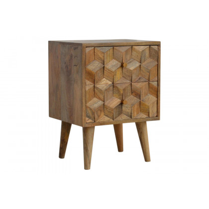 Artisan Cube Carved Bedside with 2 Drawers - Oak-ish