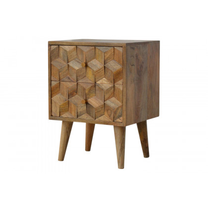 Artisan Cube Carved Bedside with 2 Drawers - Oak-ish