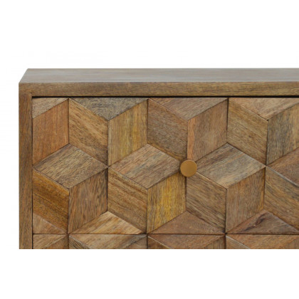 Artisan Cube Carved Bedside with 2 Drawers - Oak-ish
