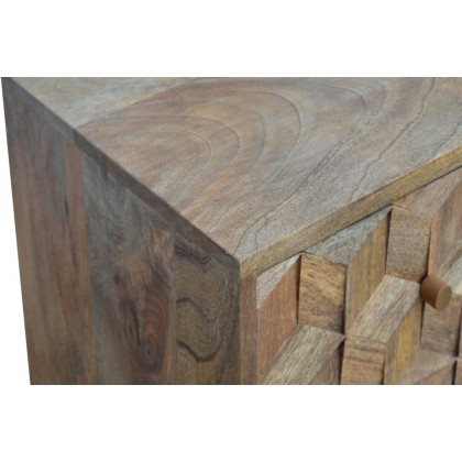 Artisan Cube Carved Bedside with 2 Drawers - Oak-ish