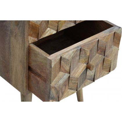 Artisan Cube Carved Bedside with 2 Drawers - Oak-ish