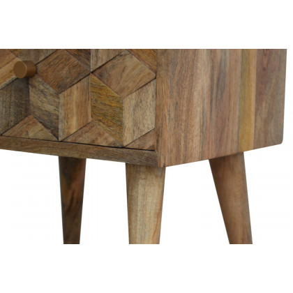 Artisan Cube Carved Bedside with 2 Drawers - Oak-ish