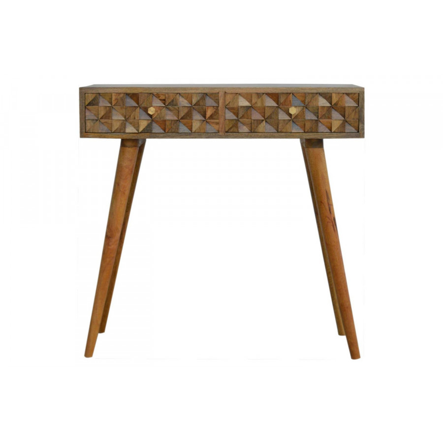 Artisan Diamond Carved Console Table - Oak-ish
