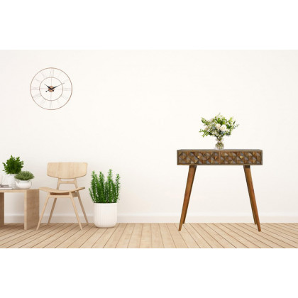 Artisan Diamond Carved Console Table - Oak-ish