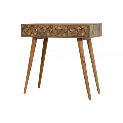 Artisan Diamond Carved Console Table - Oak-ish