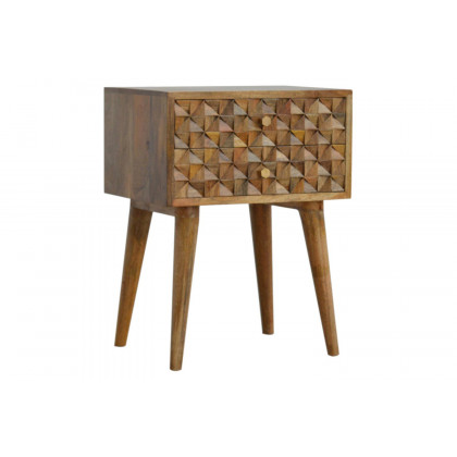 Artisan Diamond Carved Bedside with 2 Drawers - Oak-ish