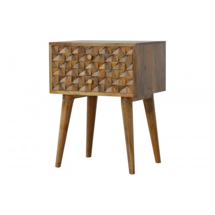 Artisan Diamond Carved Bedside with 2 Drawers - Oak-ish