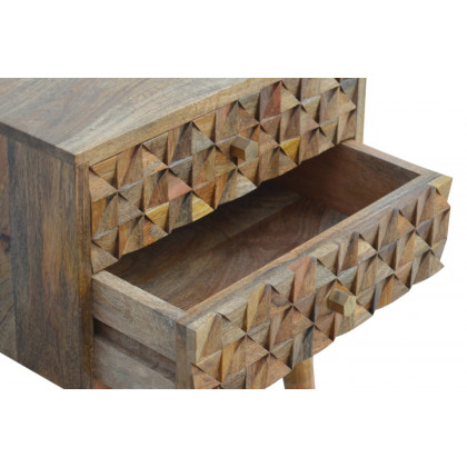 Artisan Diamond Carved Bedside with 2 Drawers - Oak-ish