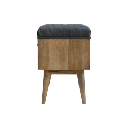 Artisan Diamond Carved Storage Hallway Bench - Oak-ish, With Gray Tweed Pad Seat