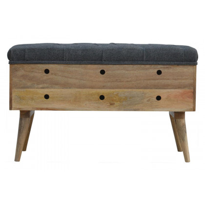 Artisan Diamond Carved Storage Hallway Bench - Oak-ish, With Gray Tweed Pad Seat