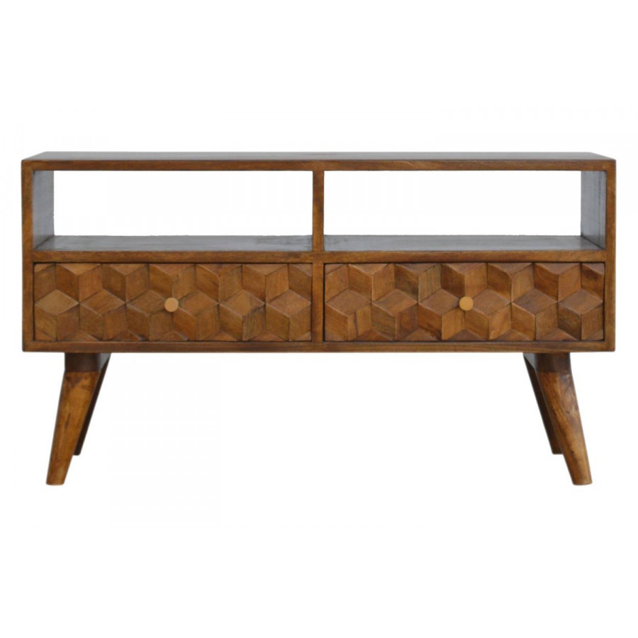 Artisan - Cube Carved TV Unit in Chestnut