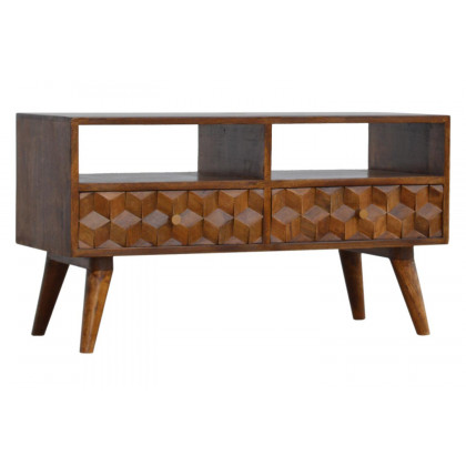 Artisan - Cube Carved TV Unit in Chestnut