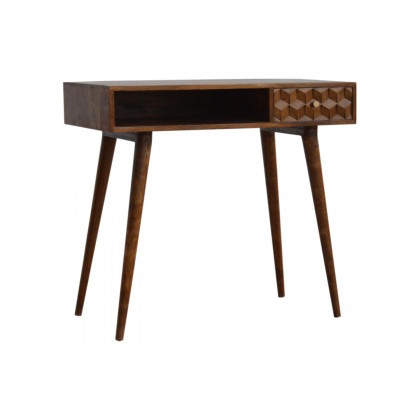 Artisan Cube Carved Writing Desk - Chestnut