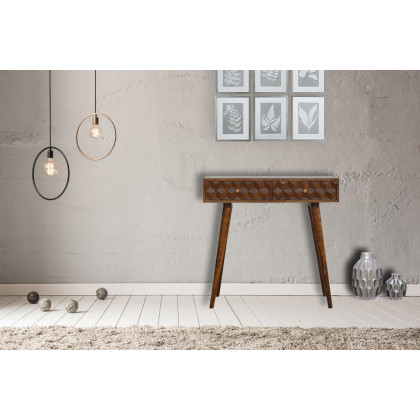 Artisan Cube Carved Console Table - Chestnut