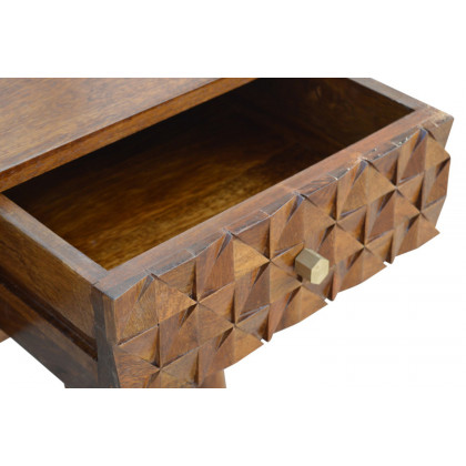Artisan Diamond Carved Console Table - Chestnut