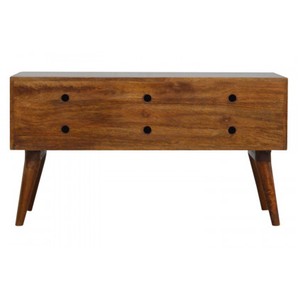 Artisan Diamond Carved Storage Hallway Bench - Chestnut, w/o Tweed Pad Seat