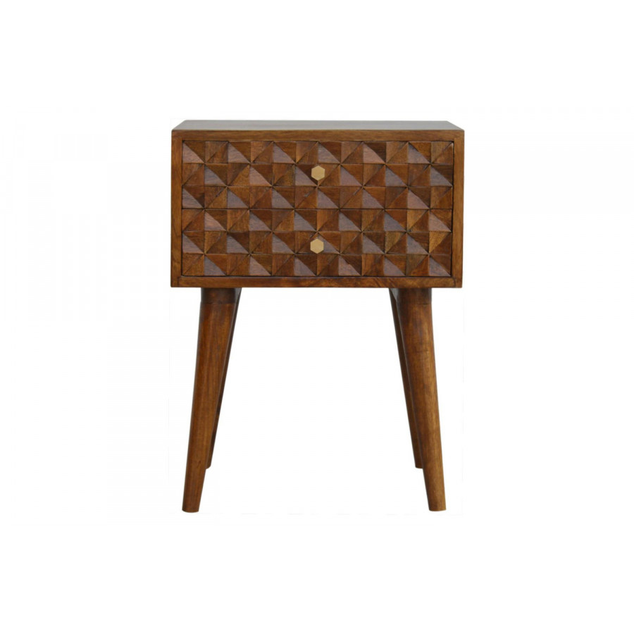Artisan Diamond Carved Bedside with 2 Drawers - Chestnut